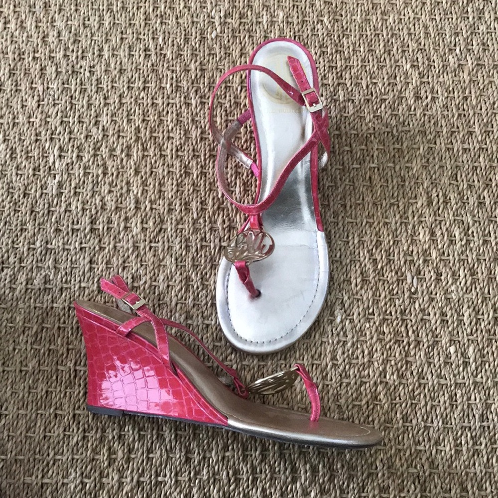 Lilly Pulitzer pink wedge sandals